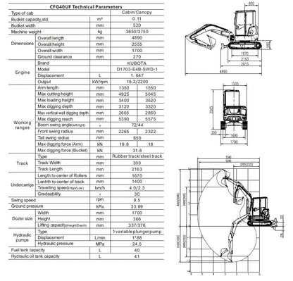4 Ton, Kubota Diesel Engine Mini Excavator w/ Hydraulic Thumb & A/C | CFG-40UF