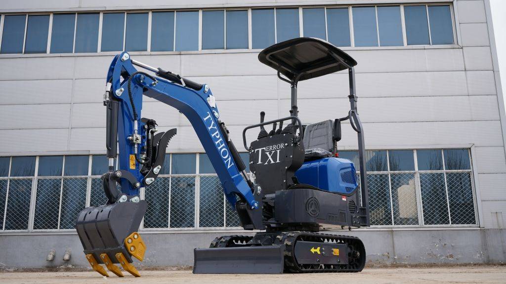 TYPHON TERROR XI STORM Mini Excavator – 1.1 Ton Trench Digger with Boom Swing, Hydraulic Thumb Clip, Bucket