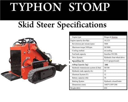 Brand New TYPHON STOMP 1,800lbs Mini Skid Steer 23HP Gas EPA Engine USA