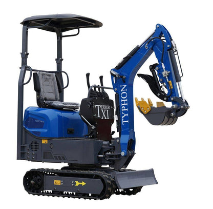 TYPHON TERROR XI STORM Mini Excavator – 1.1 Ton Trench Digger with Boom Swing, Hydraulic Thumb Clip, Bucket
