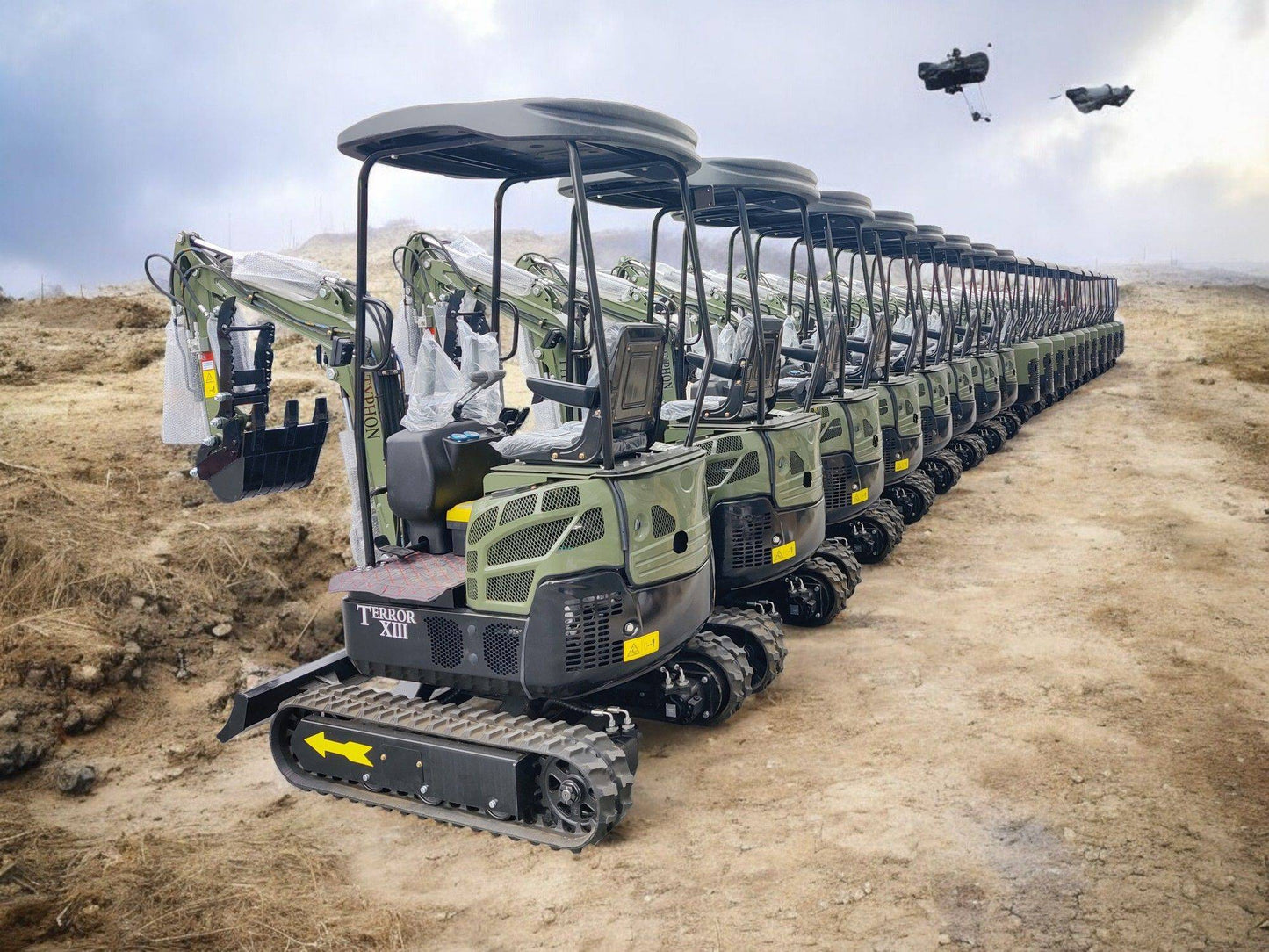 TYPHON TERROR XIII Mini Excavator – 1.3 Ton Trench Digger with Canopy, Hydraulic Thumb Clip, 13.5hp B&S Engine USA